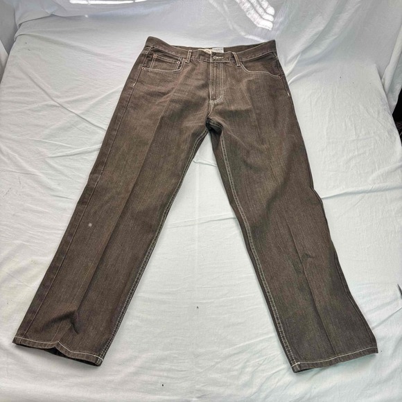 Members Property Mens Straight Jeans Mole Brown Denim 5 Pocket W38 L32 - Picture 1 of 10